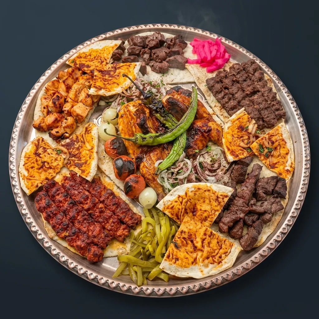 Charcoal-grilled kebab and shawarma platter at Donya Kebab Middle Eastern restaurant in London, Ontario