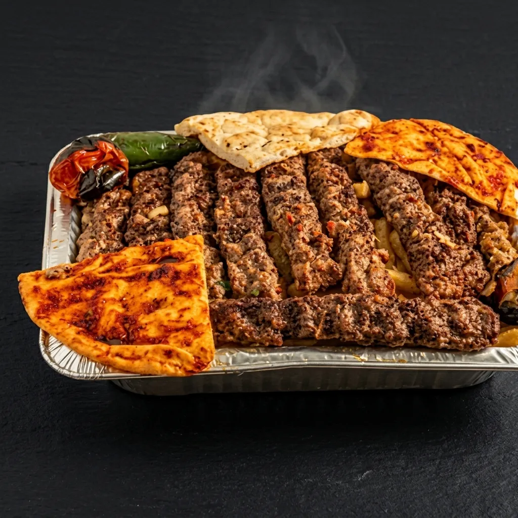 Iraqi style beef kebab skewers grilled over charcoal at Donya Kebab, a halal Middle Eastern restaurant in London, Ontario